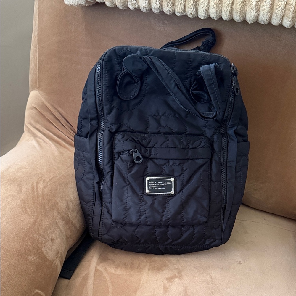 Marc Jacobs Quilted Black Nylon Backpack with Front Zip Pocket